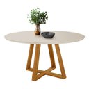 Ver imagem 1 de Mesa Sala e Jantar Redonda 90cm Base em Madeira Maciça 4 Lugares Tampo Off-white