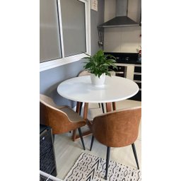 Mesa Sala e Jantar Redonda 90cm Base em Madeira Maciça 4 Lugares Tampo Off-white - 4
