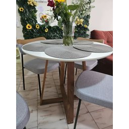 Mesa Sala e Jantar Redonda 90cm Base em Madeira Maciça 4 Lugares Tampo Off-white - 5