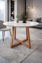 Ver imagem 1 de Mesa Redonda 90cm em Mdf com Base em Madeira Maciça