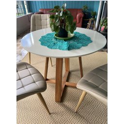 Mesa Sala e Jantar Redonda 90cm Base em Madeira Maciça 4 Lugares Tampo Off-white - 3