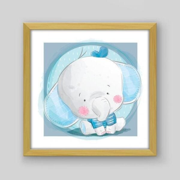Quadro Infantil Baby Elephant - 30x30cm - Moldura Caixa Madeira - 1
