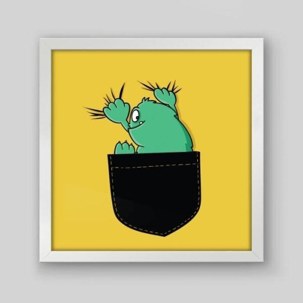 Quadro Infantil Monstrinho - 20x20cm - Moldura Padrão Branco - 1