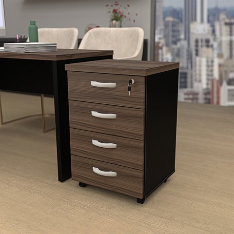 Gaveteiro Volante para Escritório com 4 Gavetas Netmobil - Nogal