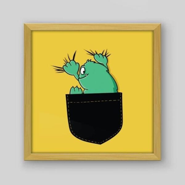 Quadro Infantil Monstrinho - 40x40cm - Moldura Caixa Madeira - 1