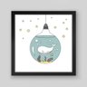 Quadro Infantil Baleia Aquário - 30x30cm - Moldura Padrão Preto - 1