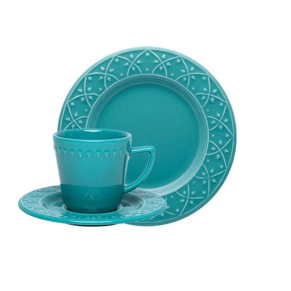 Kit Jogo Café Lanche Mendi Enseada Oxford® 16 Peças Cerâmica