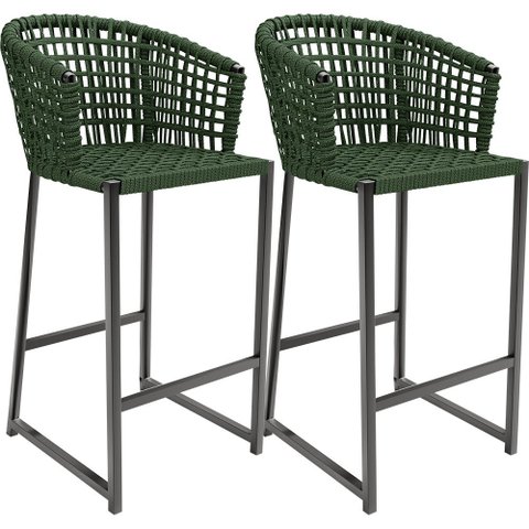 Kit 02 Banqueta Para Área Gourmet Cozinha Varanda Corda Náutica Porto D04 Verde - Lyam Decor