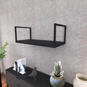 Prateleira Industrial Suspensa Estante Parede Nicho Preto Ferro e Madeira Suporte Pratileira