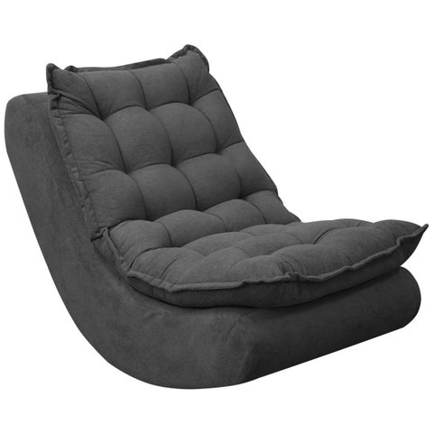 Kit Poltrona Decorativa Melissa com Balanço Gangorra Estofada e Puff em Bouclê:bouclê Cinza Grafite
