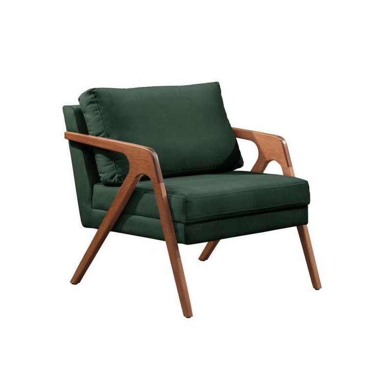 Poltrona Mona Luxo Madeira Maciça Tecido Veludo Verde