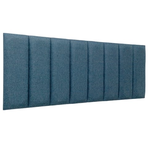 Cabeceira Queen Linho Azul Placa Modulada Estofada Ripada Adesiva