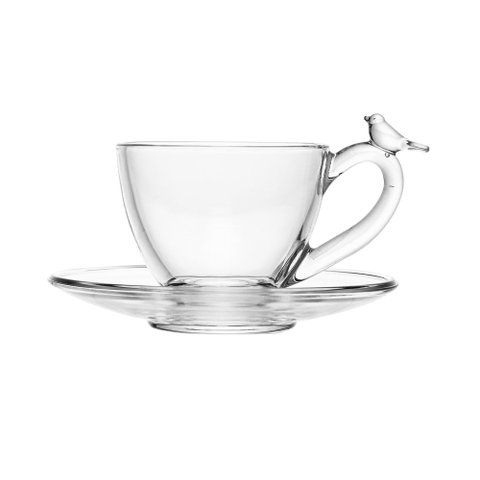 Conjunto 4 Xícaras de Chá de Cristal Ecológico com Pires Bird 180ml Wolff