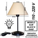 Ver imagem 2 de Abajur Slim Black´N Sand Luminária de Mesa Fino Quarto Sala - Cúpula Bege