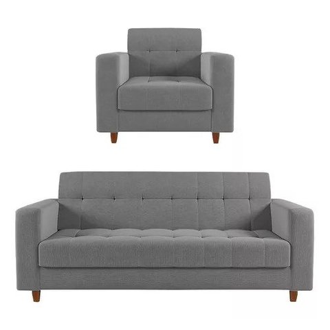 Kit Sofá 3 Lugares + Poltrona Verona - Suede - Cinza