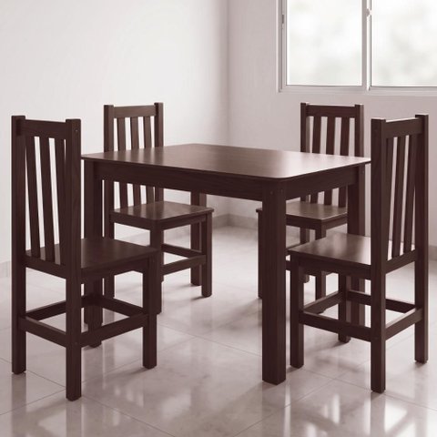 Conjunto Mesa de Jantar 90 x 75 cm com 4 Cadeiras - Castanho