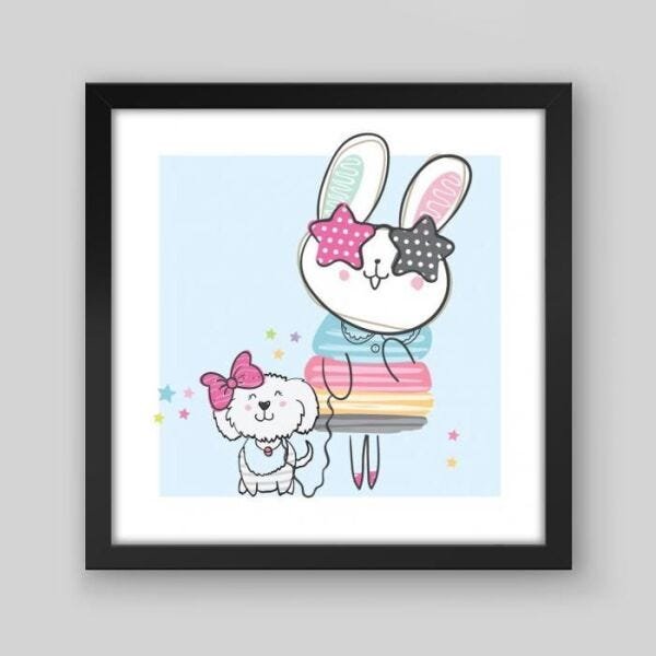 Quadro Infantil Coelhinha - 40x40cm - Moldura Caixa Preto - 1