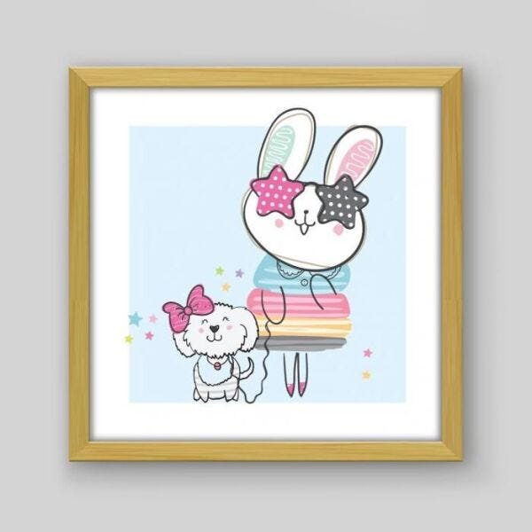 Quadro Infantil Coelhinha - 20x20cm - Moldura Padrão Madeira - 1