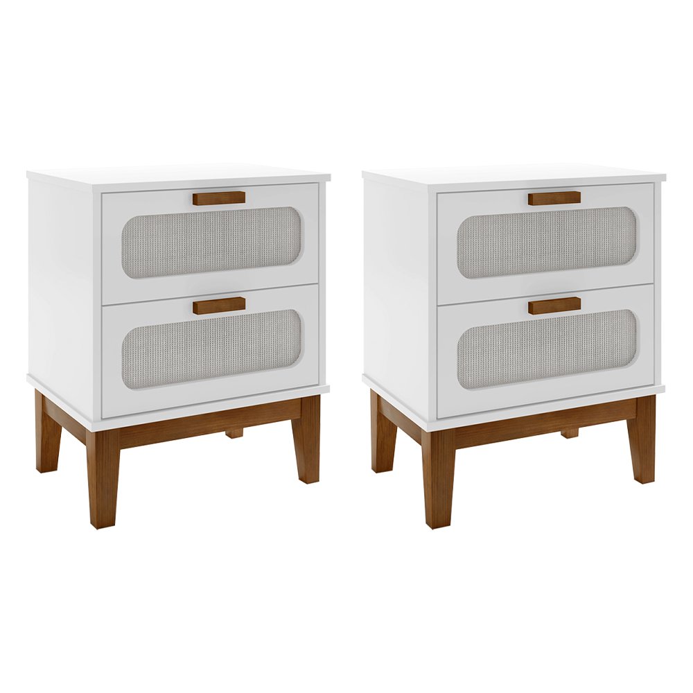 Kit 2 Mesas de Cabeceira 2 Gavetas Santorini Branco 45 Cm com Tela Indiana - 1