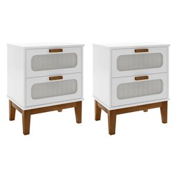 Kit 2 Mesas de Cabeceira 2 Gavetas Santorini Branco 45 Cm com Tela Indiana - 1