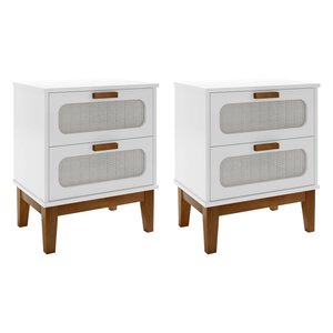 Kit 2 Mesas de Cabeceira 2 Gavetas Santorini Branco 45 Cm com Tela Indiana