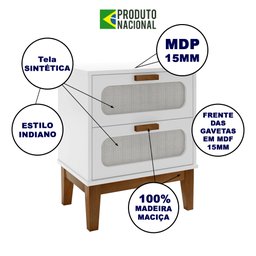 Kit 2 Mesas de Cabeceira 2 Gavetas Santorini Branco 45 Cm com Tela Indiana - 3