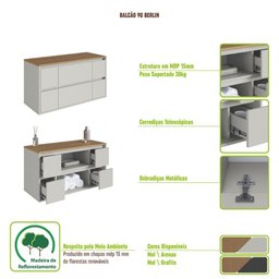 Balcão Gabinete de Banheiro Suspenso 90 Berlim com 2 Portas - 7