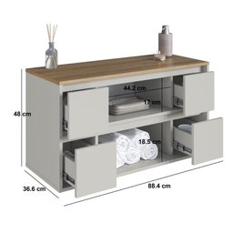 Balcão Gabinete de Banheiro Suspenso 90 Berlim com 2 Portas - 5