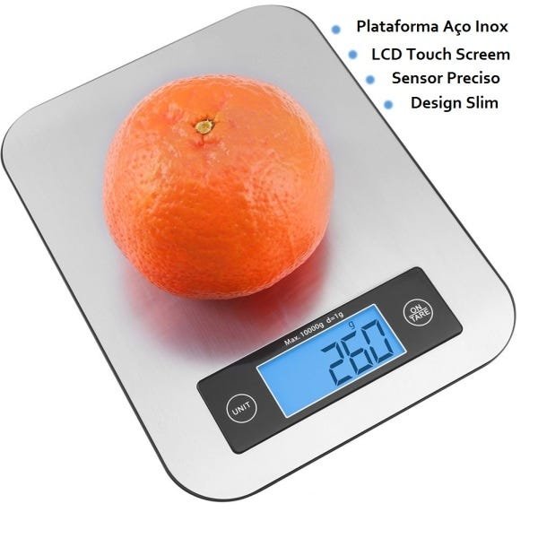Balança Cozinha Gourmet Alimentos 10kg Aço Inox Tela LCD Touch Screem