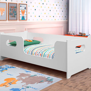 Cama Solteiro Montessoriana 100% Mdf Resistencia Conforto Grade Proteção:branco