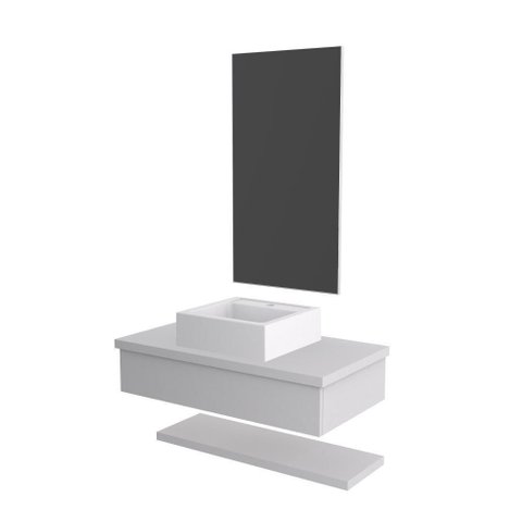 Conjunto Bancada C-cuba Q39, Prateleira e Espelheira Metrópole 806 Perffect Acetinado Branco Chess