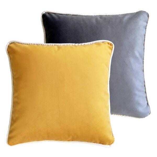 Almofada De Veludo Mostarda E Cinza 45X45 Cm - 1