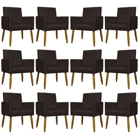 Kit 12 Poltronas Decorativas Mari Pé Palito Castanho - Marrom Suede