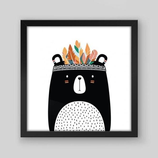 Quadro Infantil Bear Tribal - 40x40cm - Moldura Caixa Preto - 1