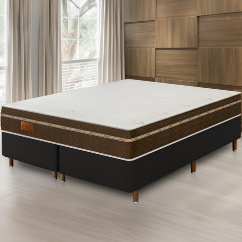 Cama Box Preta + Colchão King Size Bio Magnético Tabaco Massageador e Ortopédico Espuma D33