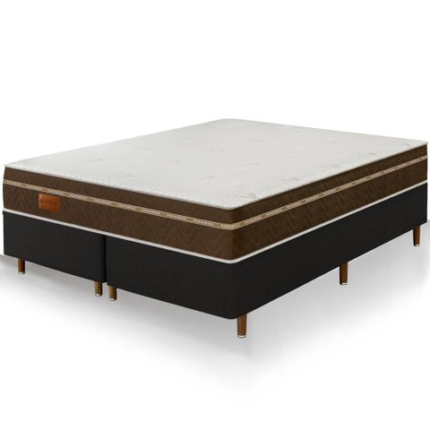 Cama Box Preta + Colchão King Size Bio Magnético Tabaco Massageador e Ortopédico Espuma D33