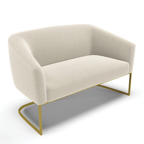 Sofá Namoradeira 2 Lugares Base Industrial Dourado Stella Bouclê Bege D03 - D'Rossi