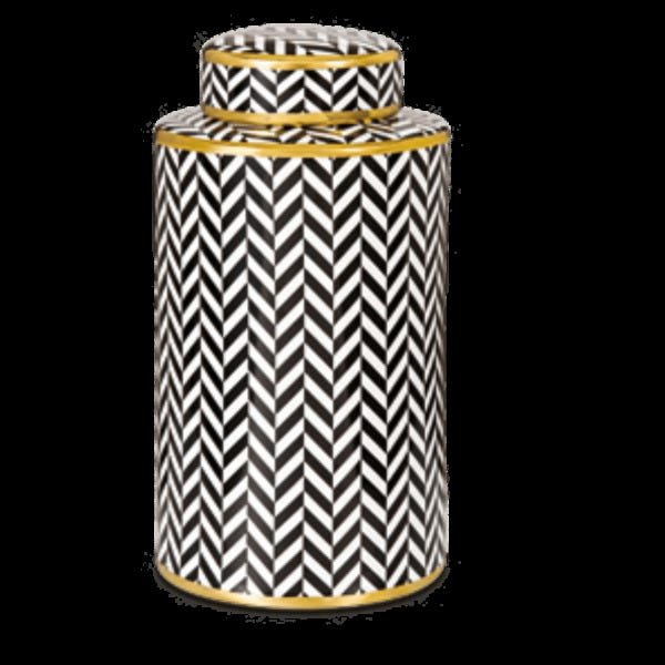 Potiche de Cerâmica Decorativo com Tampa - Preto e Branco Grande - 1