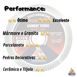 Disco Diamantado Porcelanato Combat Turbo Extra Fino Corte a Seco/Refrigerado Corta Cerâmica Tijolo - 3