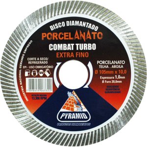 Disco Diamantado Porcelanato Combat Turbo Extra Fino Corte a Seco/Refrigerado Corta Cerâmica Tijolo