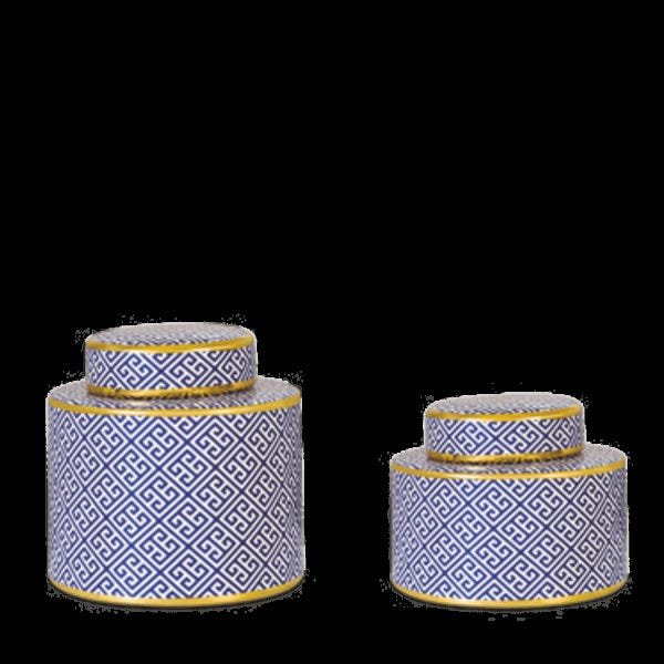 Potiche de Cerâmica Decorativo com Tampa - Azul e Branco Grande - 2