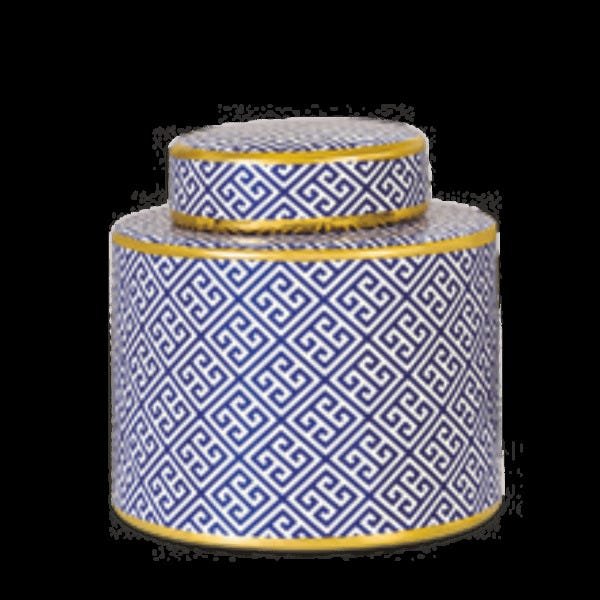 Potiche de Cerâmica Decorativo com Tampa - Azul e Branco Grande - 1