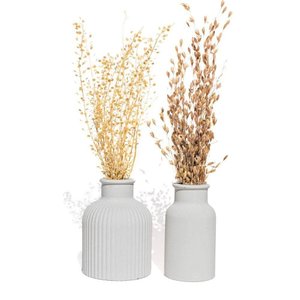 Vaso Decorativo Garrafa Conjunto 2 Peças Artesanal com Flor Seca Cinza