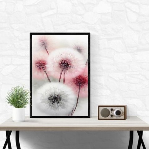 Quadro Flores Dente de Leão Soft 45x34cm:moldura Branca