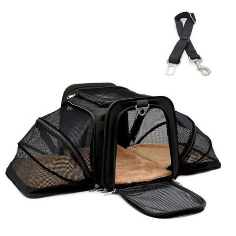 Bolsa Pet Transporte Expansível Preta + Cinto de Segurança
