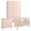 Ver imagem 1 de Quarto de Bebê Classic 3 Portas Cômoda Gaveteiro Rosa com Pés Madeira Natural - Reller