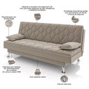 Ver imagem 5 de Sofá Cama para Sala de Estar Quarto 193cm Lia M03 Suede Bege - Lyam Decor