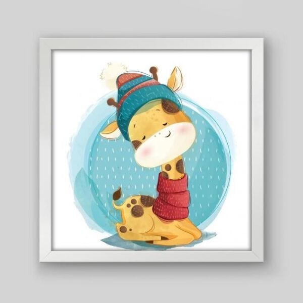Quadro Infantil Cute Baby Giraffe - 30x30cm - Moldura Caixa Branco - 1