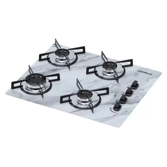 Cooktop 4 Bocas Bivolt Branco Marmorizado Chapa | Chamalux