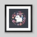 Ver imagem 1 de Quadro Infantil Gato & Flores - 20x20cm - Moldura Padrão Preto